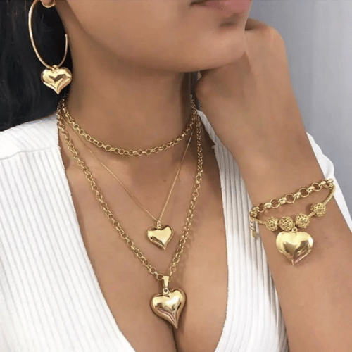 Golden Twin Heart Layered Necklace