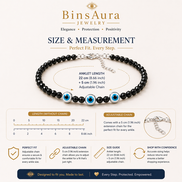 Black Tourmaline & Evil Eye Nazar Anklet – Spiritual Protection Jewelry for Women & Men