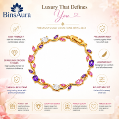 BinsAura Tulip Bracelet – Premium Gold Plated Multicolor Stone Bracelet for Women | Elegant Party & Daily Wear