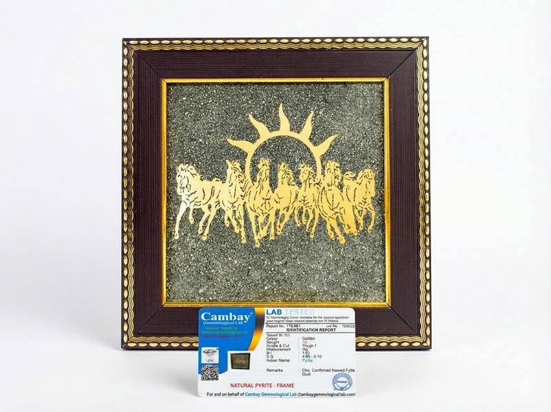 7 running horses pyrite frame vastu wall decor for home prosperity wealth success golden horse painting for living room BINSFASHION