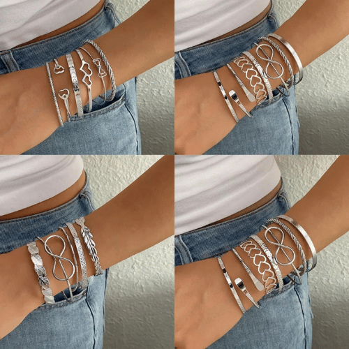 Silver Infinity Stack Bracelet Set