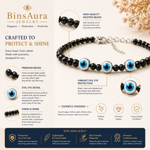 Black Tourmaline & Evil Eye Nazar Anklet – Spiritual Protection Jewelry for Women & Men