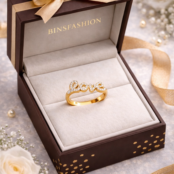 Elegant Gold “Love” Diamond Finger Ring