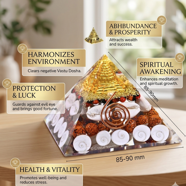 Laxmi Wealth Pyramid Crystal – Vastu & Feng Shui Prosperity Pyramid for Money, Success & Positive Energy Healing Decor