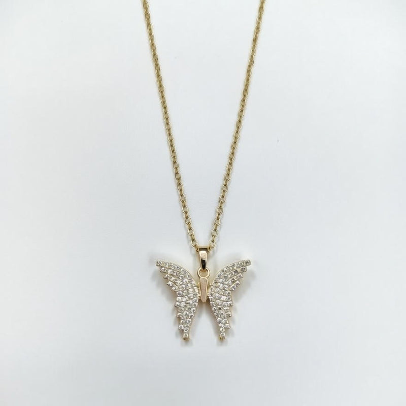 Golden Butterfly Crystal Pendant Necklace