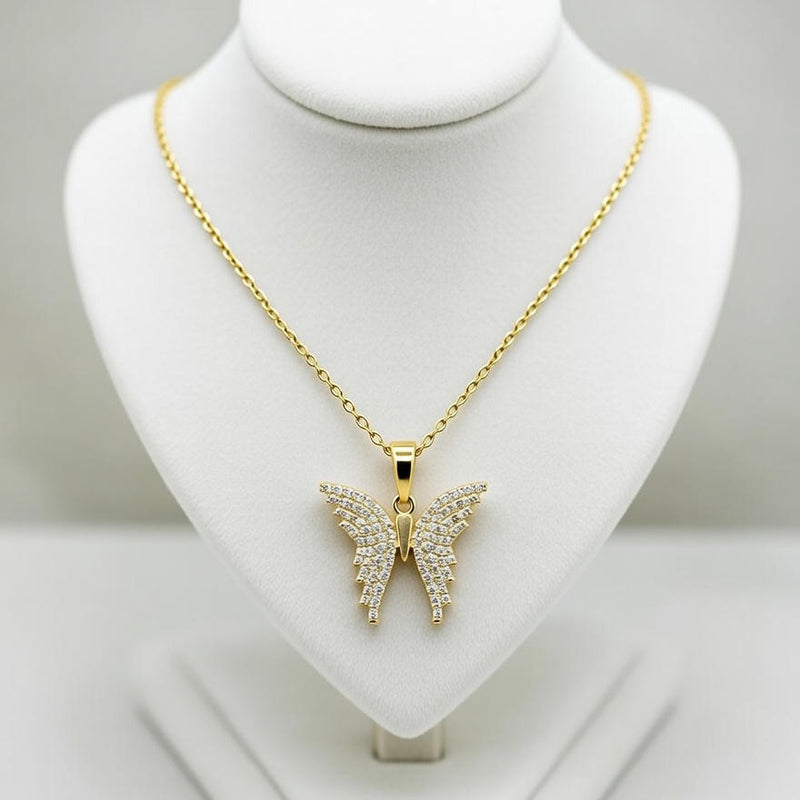 Golden Butterfly Crystal Pendant Necklace