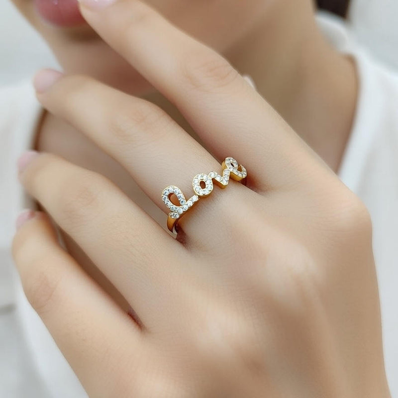 Elegant Gold “Love” Diamond Finger Ring