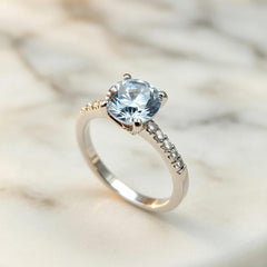 Elegant Silver Blue Solitaire Diamond Ring