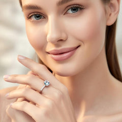 Elegant Silver Blue Solitaire Diamond Ring