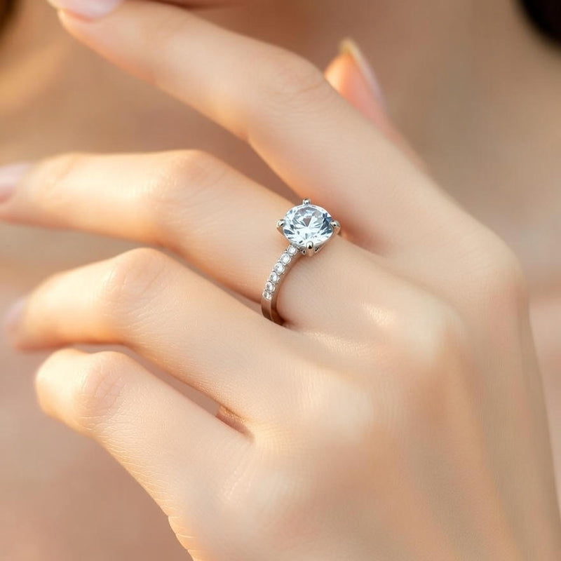 Elegant Silver Blue Solitaire Diamond Ring
