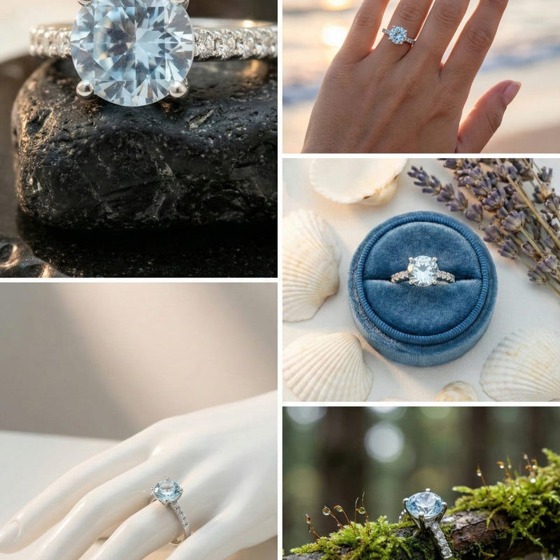 Elegant Silver Blue Solitaire Diamond Ring