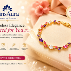 BinsAura Tulip Bracelet – Premium Gold Plated Multicolor Stone Bracelet for Women | Elegant Party & Daily Wear