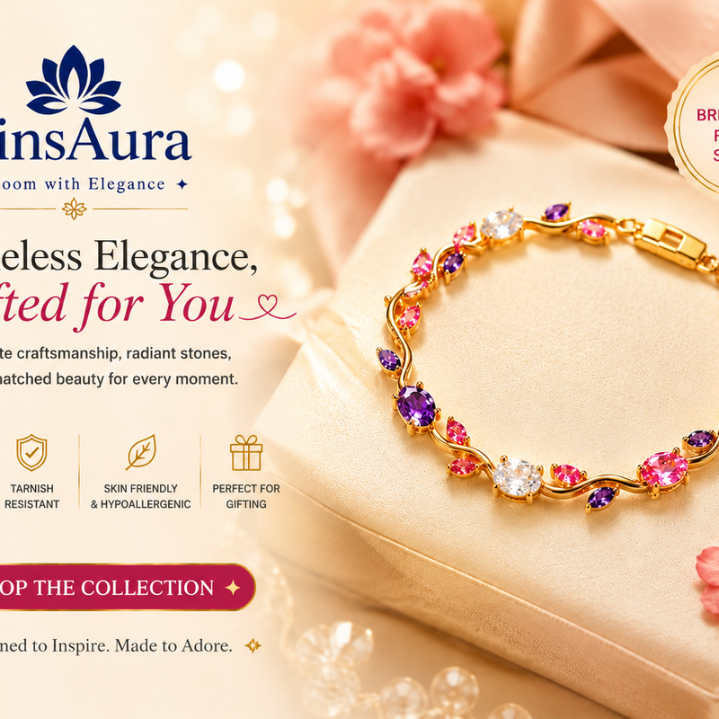BinsAura Tulip Bracelet – Premium Gold Plated Multicolor Stone Bracelet for Women | Elegant Party & Daily Wear