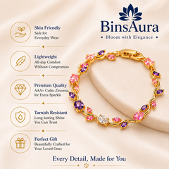 BinsAura Tulip Bracelet – Premium Gold Plated Multicolor Stone Bracelet for Women | Elegant Party & Daily Wear