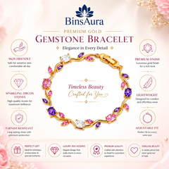 BinsAura Tulip Bracelet – Premium Gold Plated Multicolor Stone Bracelet for Women | Elegant Party & Daily Wear