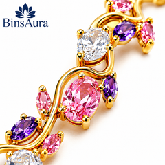 BinsAura Tulip Bracelet – Premium Gold Plated Multicolor Stone Bracelet for Women | Elegant Party & Daily Wear
