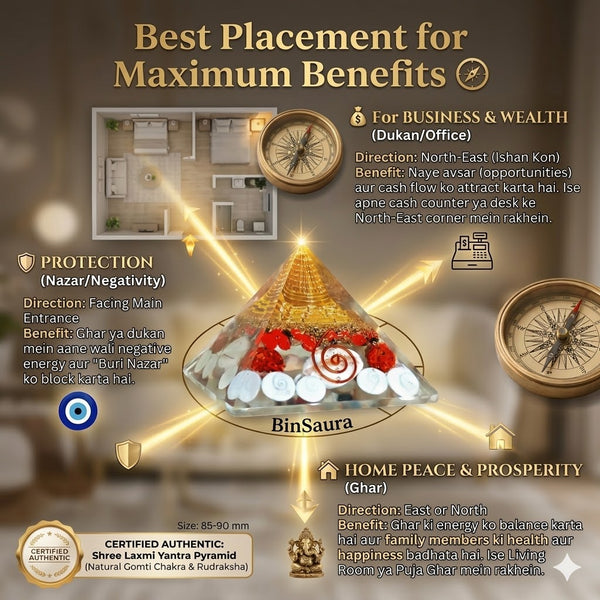 Laxmi Wealth Pyramid Crystal – Vastu & Feng Shui Prosperity Pyramid for Money, Success & Positive Energy Healing Decor
