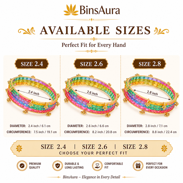 Kashmiri Multi-Color Glass ghungroos Bangle Set with Traditional Golden Jhumka Earrings & Luxury Gift Box (Free earrings + free bangle box )