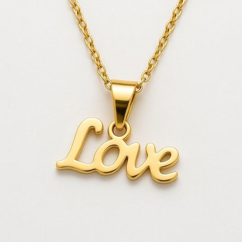 Love Script Pendant Necklace – Elegant Gold-Finish Chain for Women & Girls