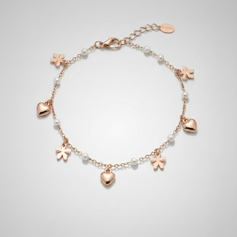 Butterfly & Heart Charm Pearl Anklets
