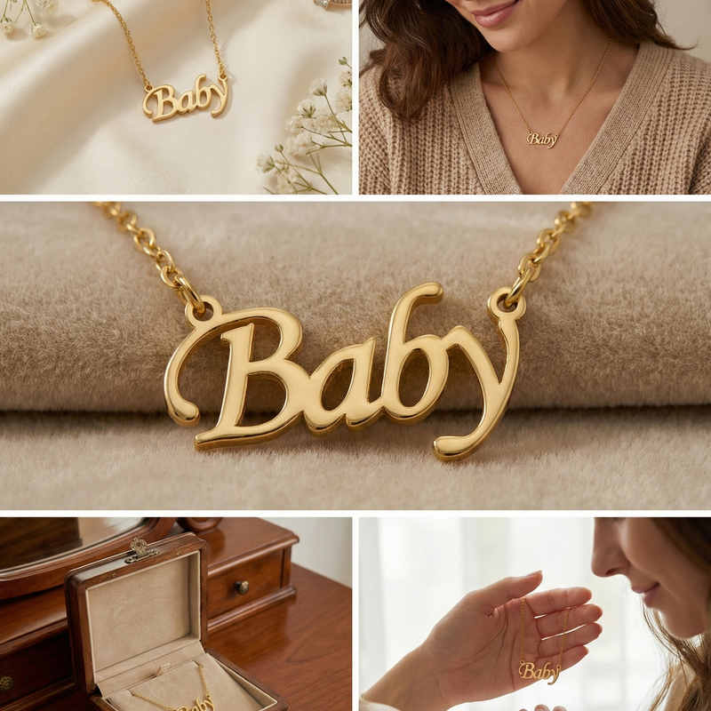 Baby Script Pendant Necklace – Elegant Gold-Finish Name Chain for Women & Girls