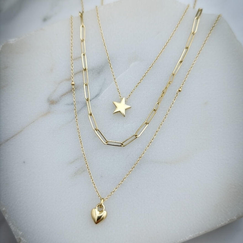 Gold Layered Star & Heart Necklace for Women