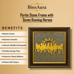 7 Running Horses Pyrite Frame Vastu Wall Decor – Wealth, Success & Career Growth Feng Shui Horse Painting for Home & Office