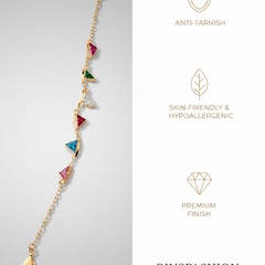 Multicolour Geometric Crystal Charm Bracelet with Premium Gold Finish – Anti-Tarnish