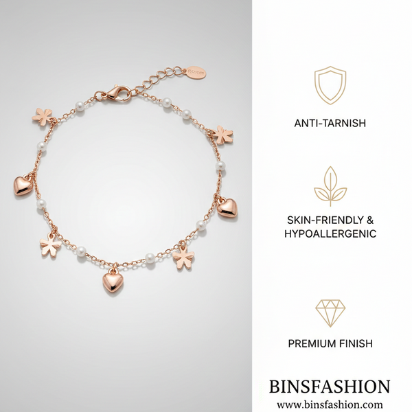 Butterfly & Heart Charm Pearl Anklets