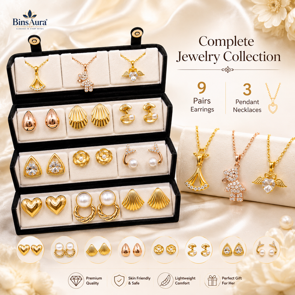 BinsAura 12 Pair Earrings Combo Set for Women | Stylish Gold Plated Studs & Drops | Lightweight Daily Wear Jewelry | Perfect for Girls & Women | Gift Combo Pack