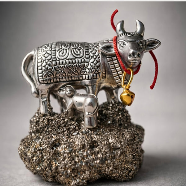 Kamdhenu Cow Idol with Calf – Vastu & Feng Shui Lucky Cow Statue for Wealth, Prosperity & Positive Energy | Brass Finish Spiritual Home Decor Gift