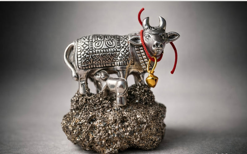Kamdhenu Cow Idol with Calf – Vastu & Feng Shui Lucky Cow Statue for Wealth, Prosperity & Positive Energy | Brass Finish Spiritual Home Decor Gift
