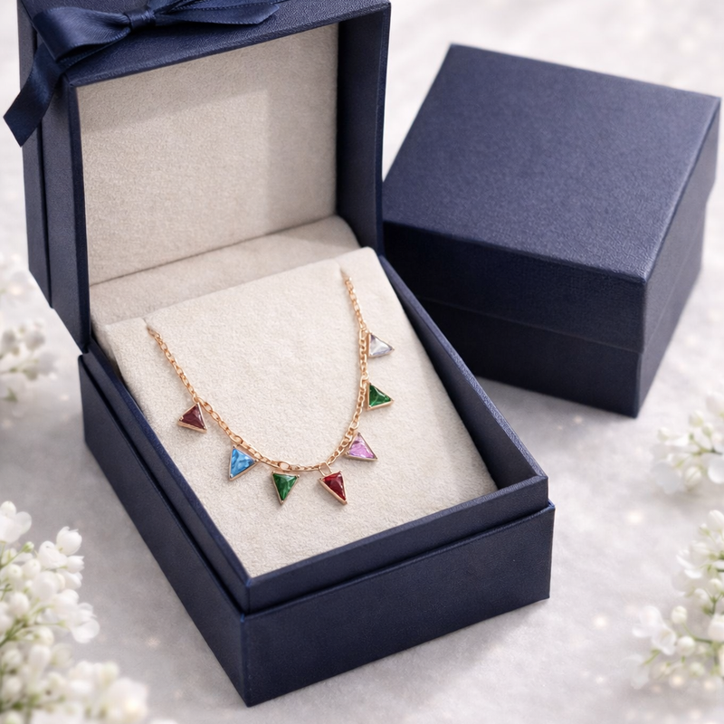 Multicolour Geometric Crystal Charm Bracelet with Premium Gold Finish – Anti-Tarnish