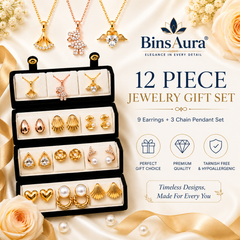 BinsAura 12 Pair Earrings Combo Set for Women | Stylish Gold Plated Studs & Drops | Lightweight Daily Wear Jewelry | Perfect for Girls & Women | Gift Combo Pack