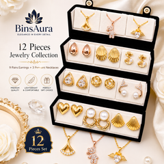 BinsAura 12 Pair Earrings Combo Set for Women | Stylish Gold Plated Studs & Drops | Lightweight Daily Wear Jewelry | Perfect for Girls & Women | Gift Combo Pack