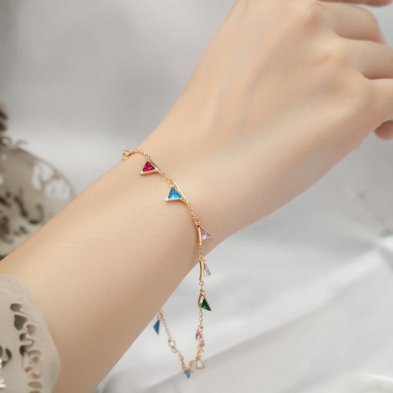 Multicolour Geometric Crystal Charm Bracelet with Premium Gold Finish – Anti-Tarnish