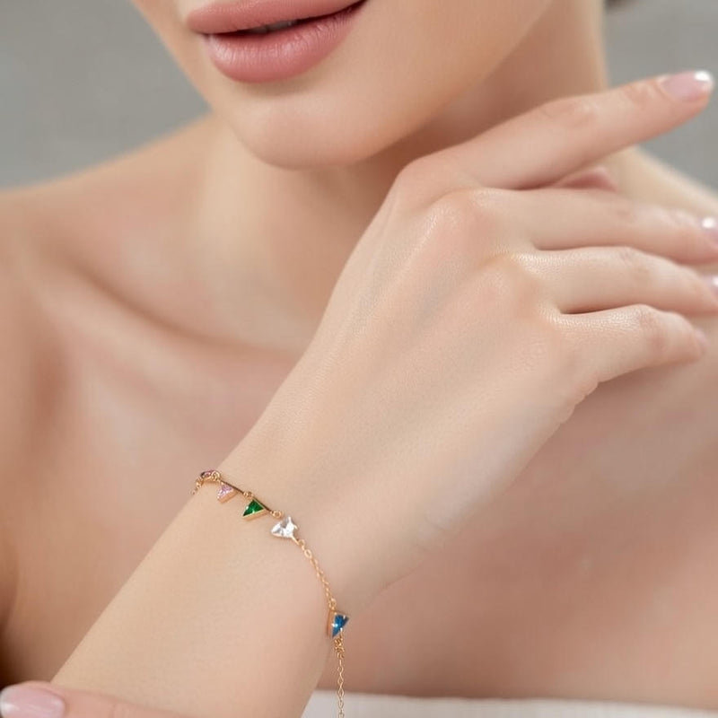 Multicolour Geometric Crystal Charm Bracelet with Premium Gold Finish – Anti-Tarnish