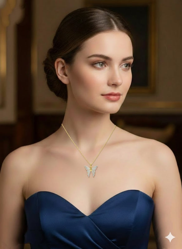 Golden Butterfly Crystal Pendant Necklace