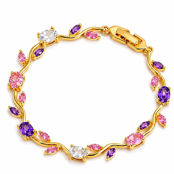 BinsAura Tulip Bracelet – Premium Gold Plated Multicolor Stone Bracelet for Women | Elegant Party & Daily Wear