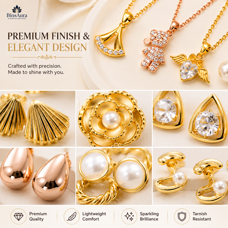 BinsAura 12 Pair Earrings Combo Set for Women | Stylish Gold Plated Studs & Drops | Lightweight Daily Wear Jewelry | Perfect for Girls & Women | Gift Combo Pack