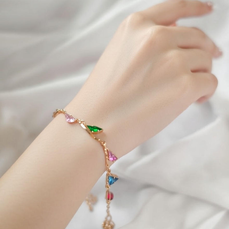 Multicolour Geometric Crystal Charm Bracelet with Premium Gold Finish – Anti-Tarnish