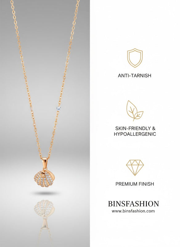 Elegant Pearl Shell Pendant Necklace – Gold Finish